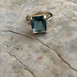 Blue and Gold Square-Cut Topaz Ring